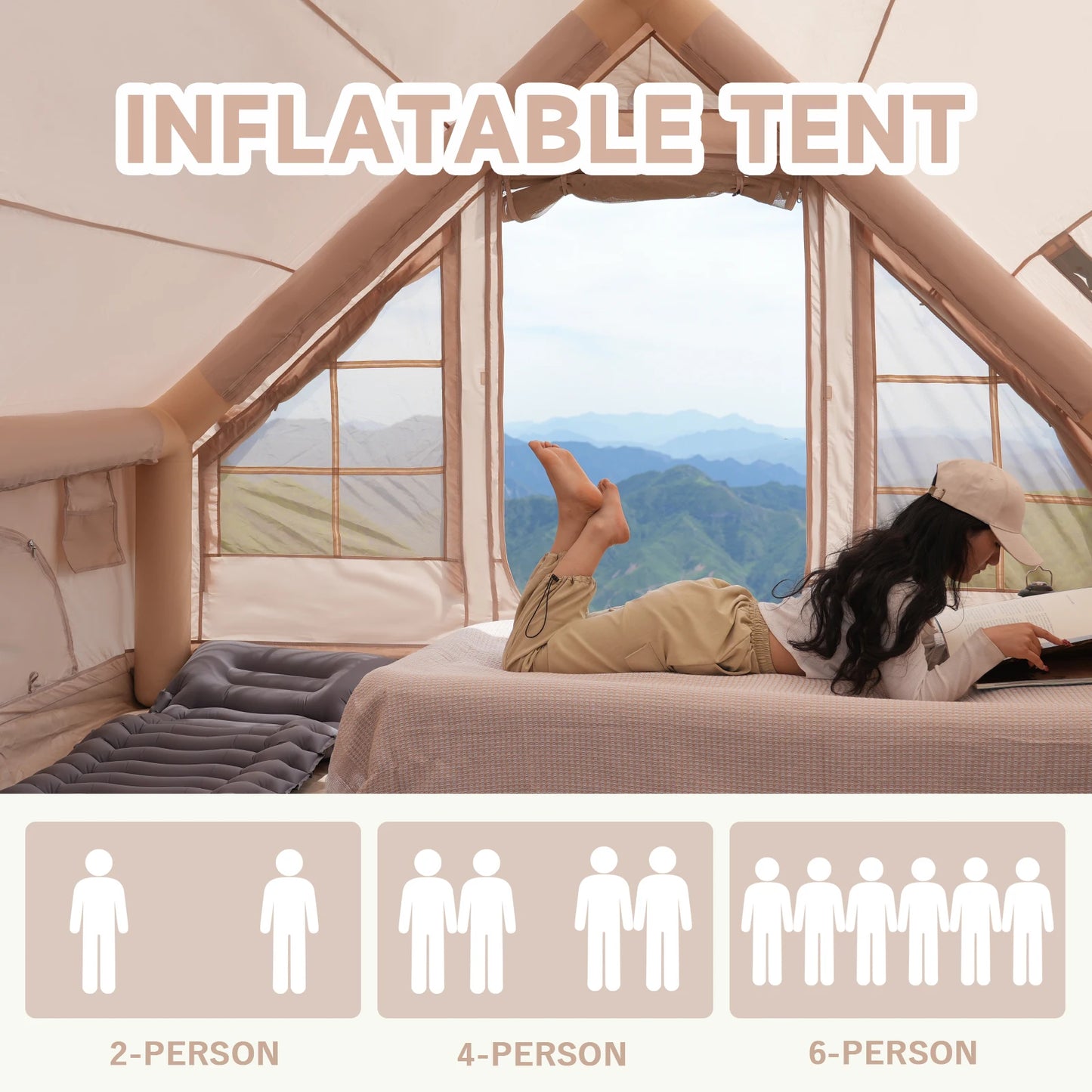 Pakicetus Inflatable Tent With Skylight Quick Setup Family Tent