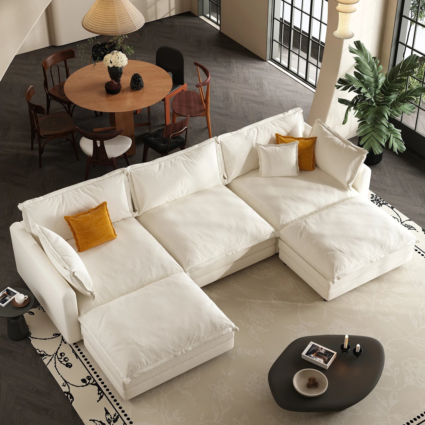 QWCCN L Shaped Modern Sofa Modular Sectional Couch With Ottoman