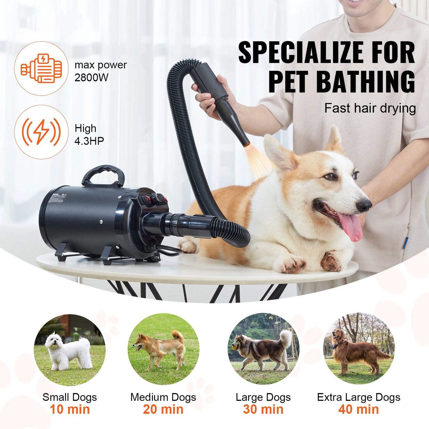 SucceBuy 2000W Dog Blow Dryer Adjustable Speed And Temperature Control