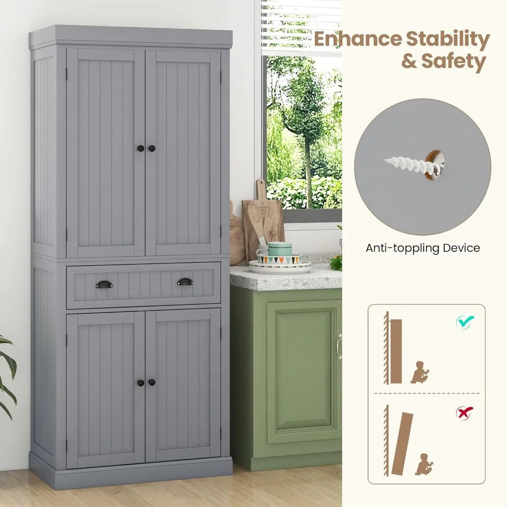 RBXC Kitchen Pantry Cabinet With Adjustable Shelves And Drawer