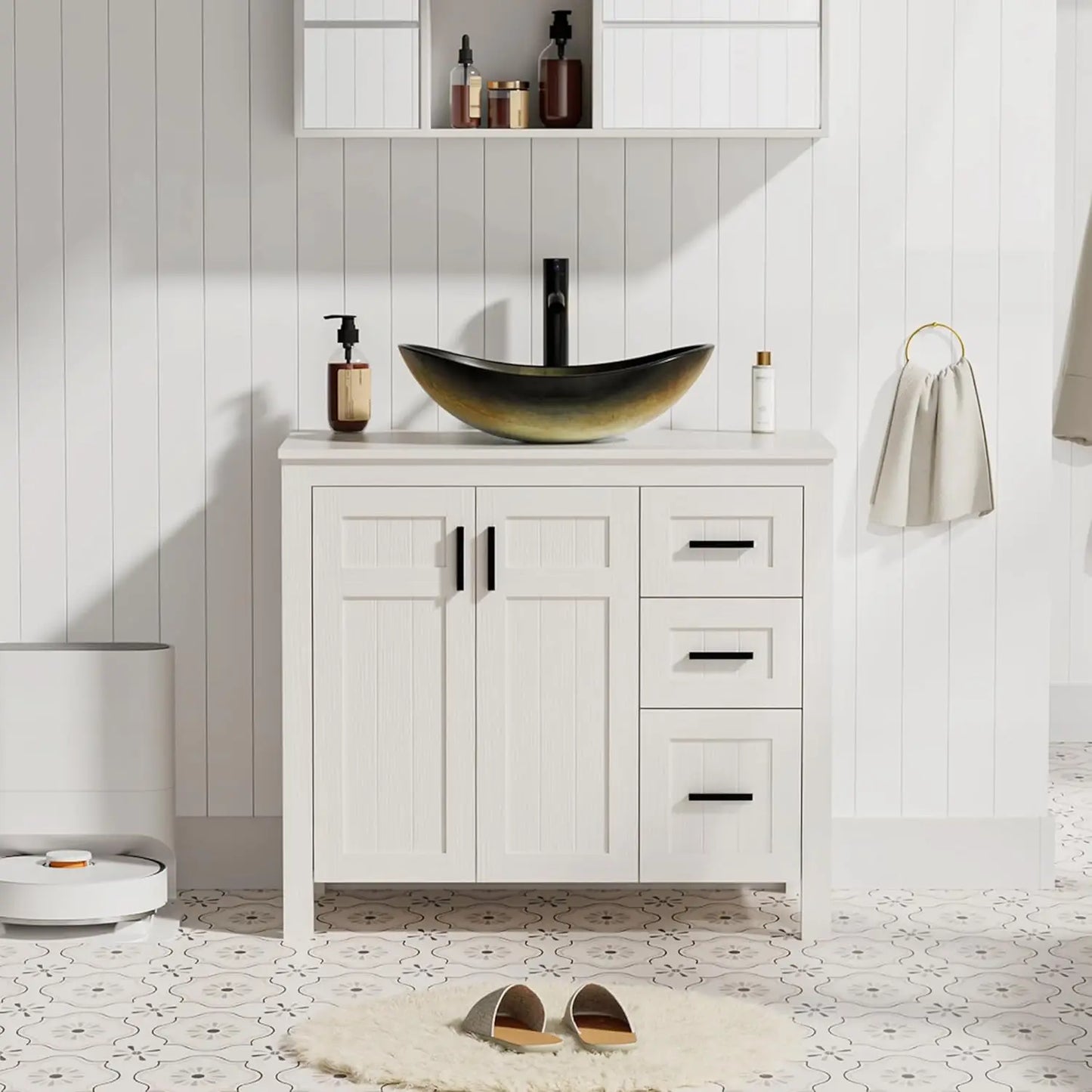 Modern Freestanding Bathroom Vanity Sink Cabinet With Vessel Top