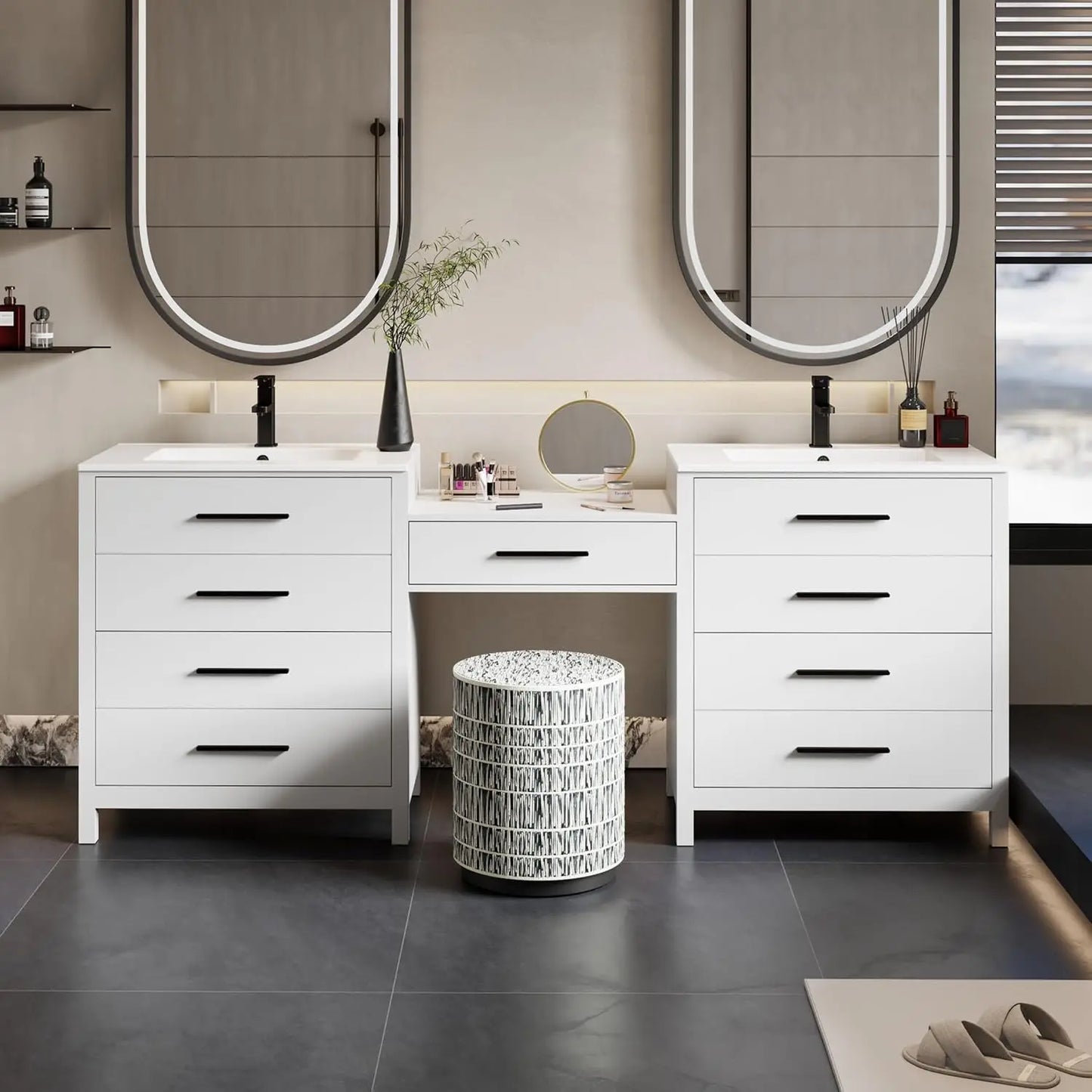 Modern Bathroom Vanity Sink Combo With Makeup Desk And Basins