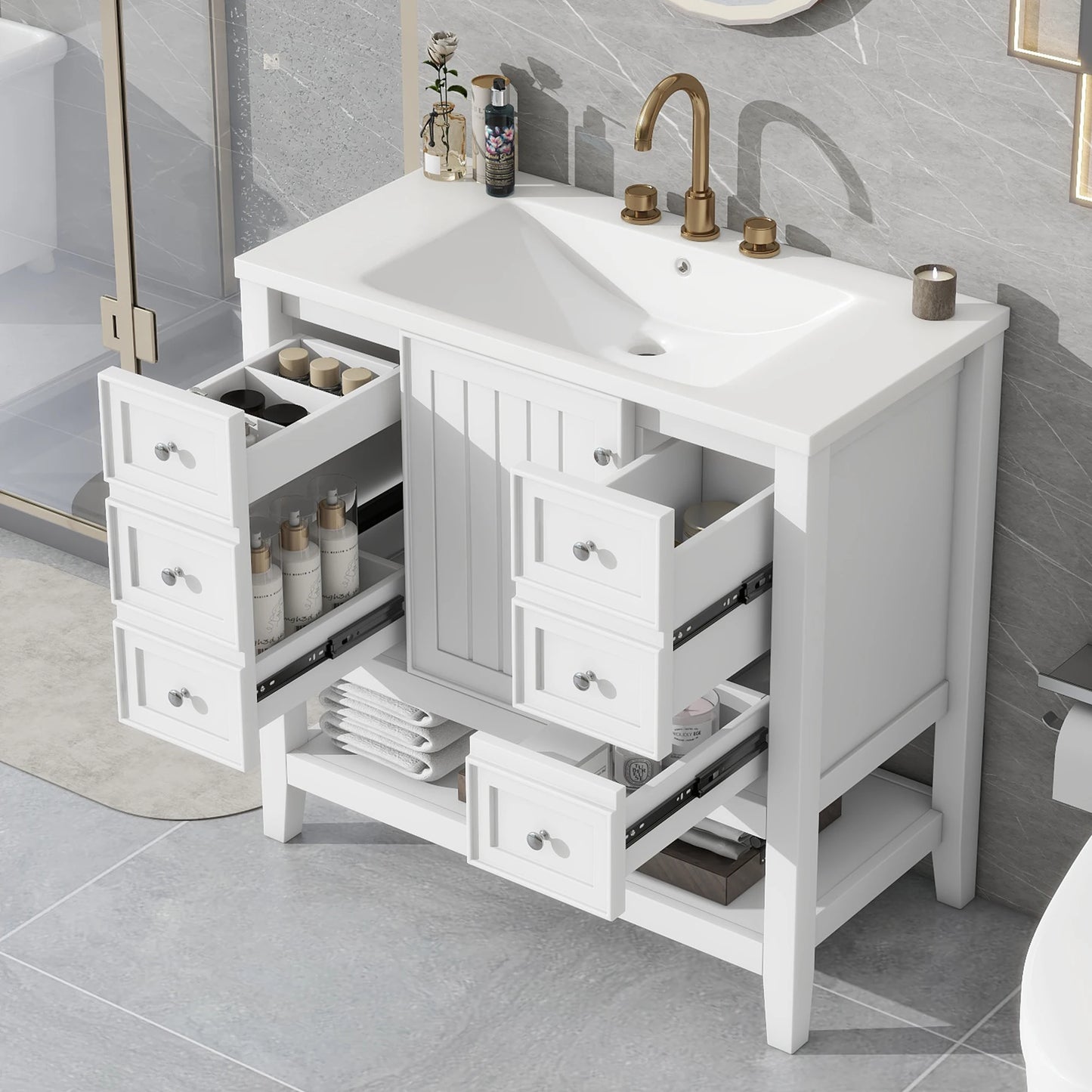 Sh.Kl Bathroom Vanity With Sink Free Standing Cabinet