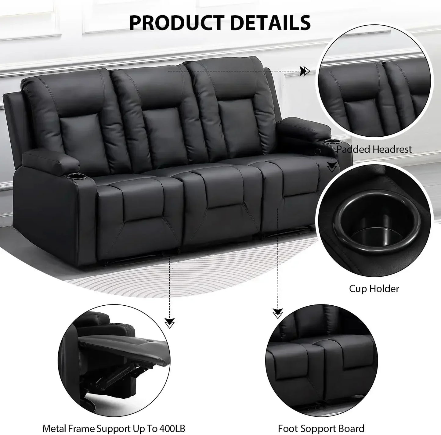 Leather Recliner Living Room Furniture Set Sofa Loveseat