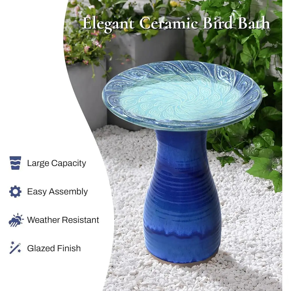 Glazed Ceramic Bird Bath Outdoor Garden Pedestal for Outdoors