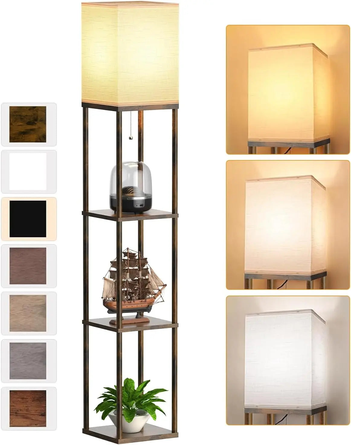 Corner Floor Lamp With 3 Shelves And Adjustable LED Light
