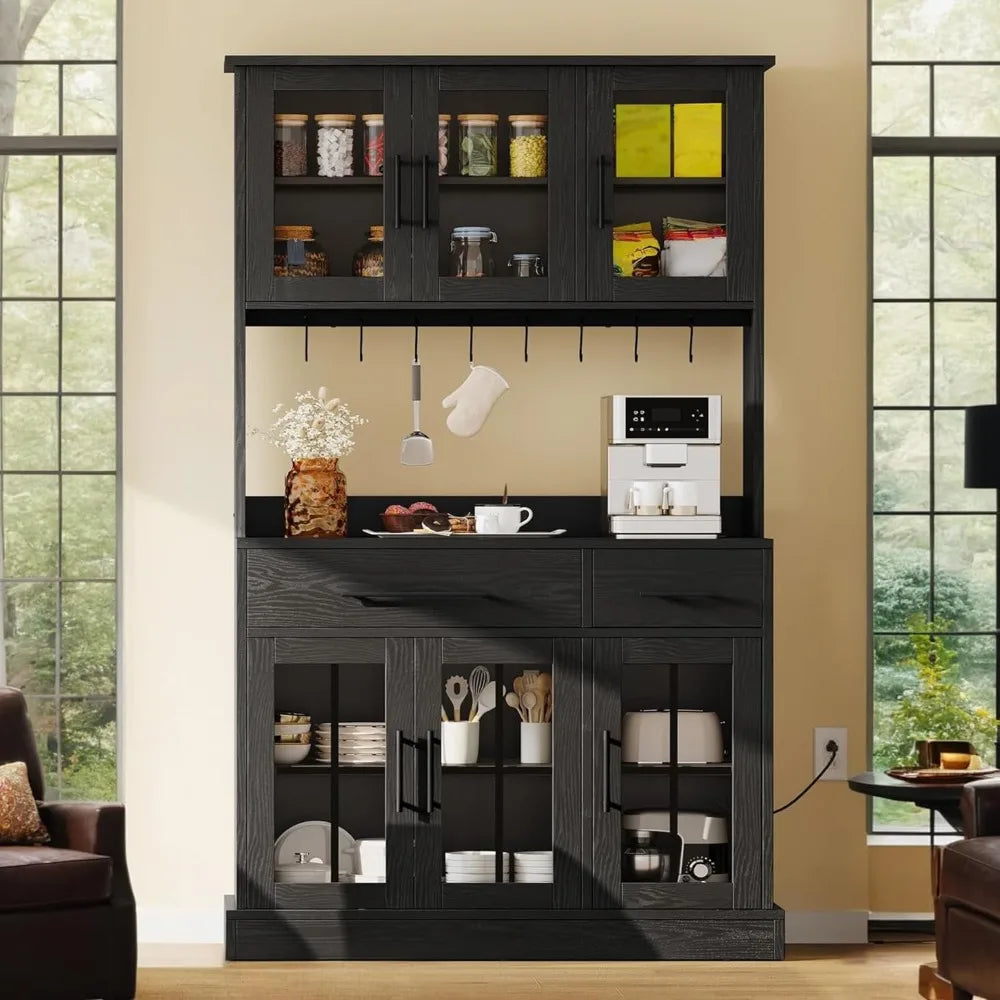 Kitchen Pantry Storage Cabinet With Microwave Stand And Power Outlet