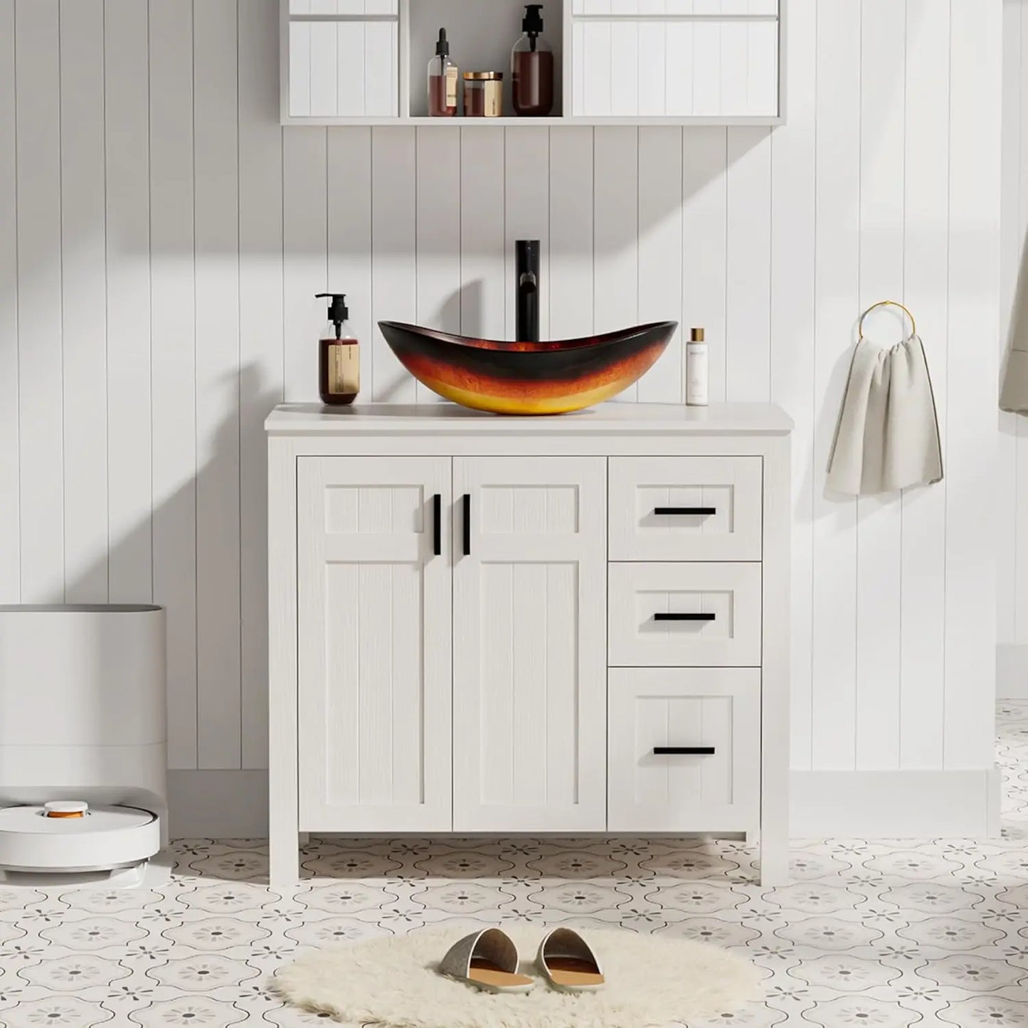 Modern Freestanding Bathroom Vanity Sink Cabinet With Vessel Top