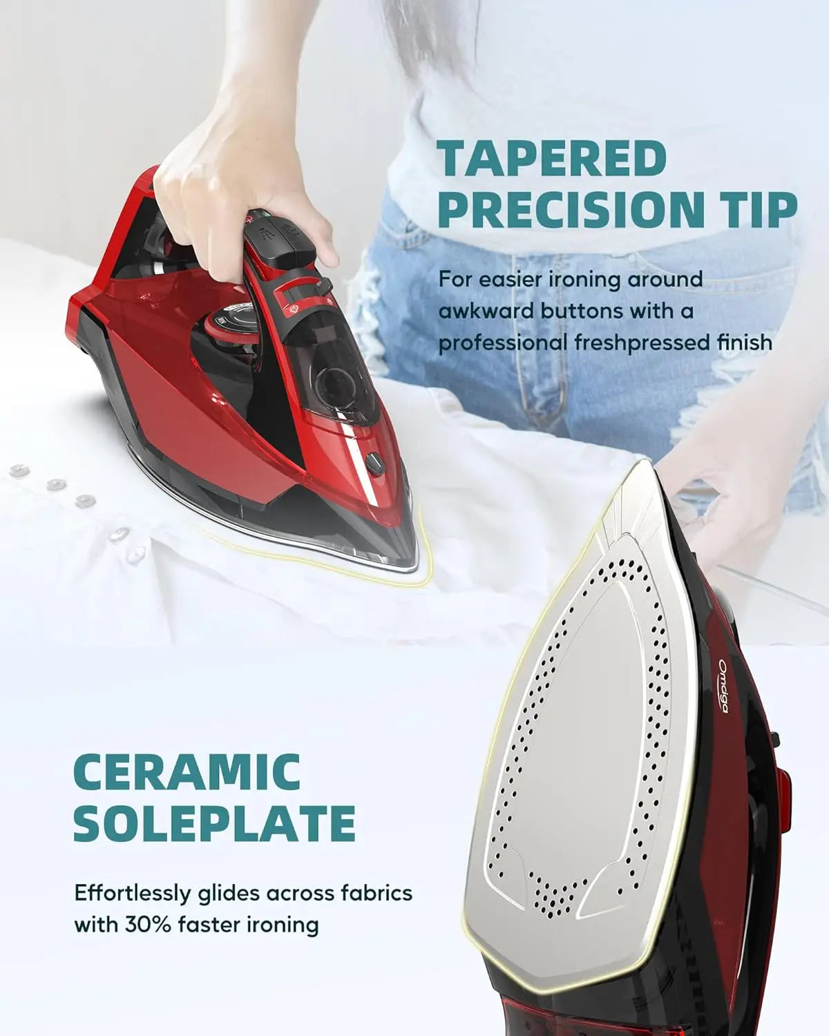 XMSJ Cordless Steam Iron 1500W Ceramic Soleplate Auto Shut Off