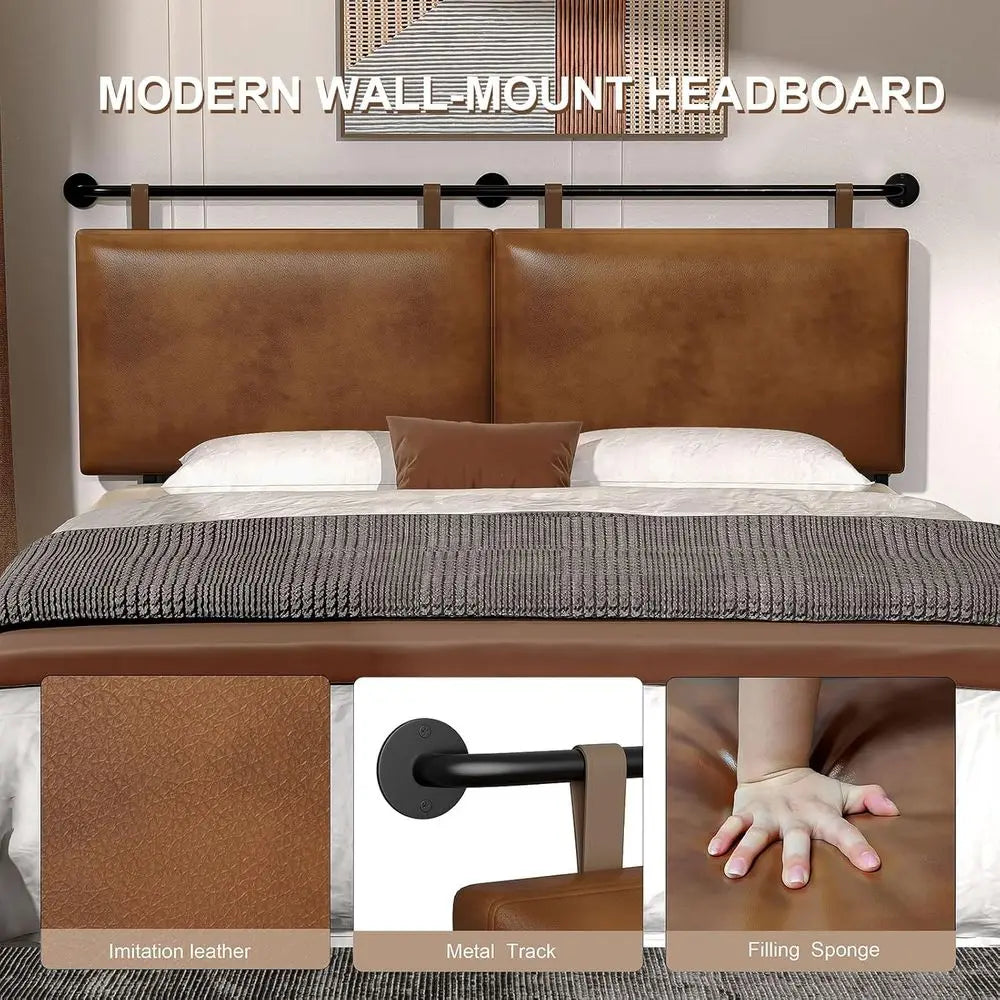 DAFIFY Wall Mounted PU Leather Headboard Industrial Pipe Design for Bed