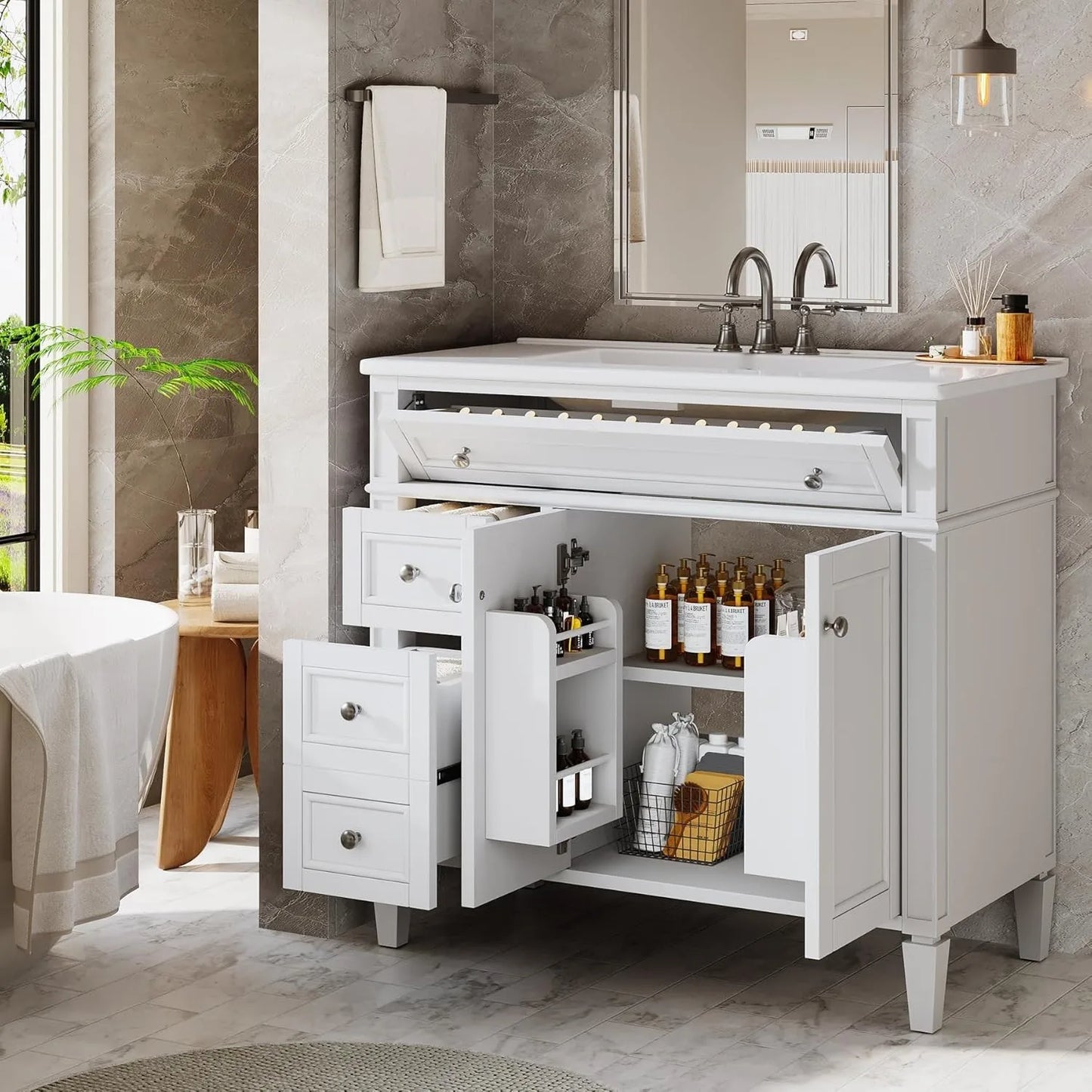 Bathroom Vanity With Sink Cabinet 4 Drawers And 2 Doors