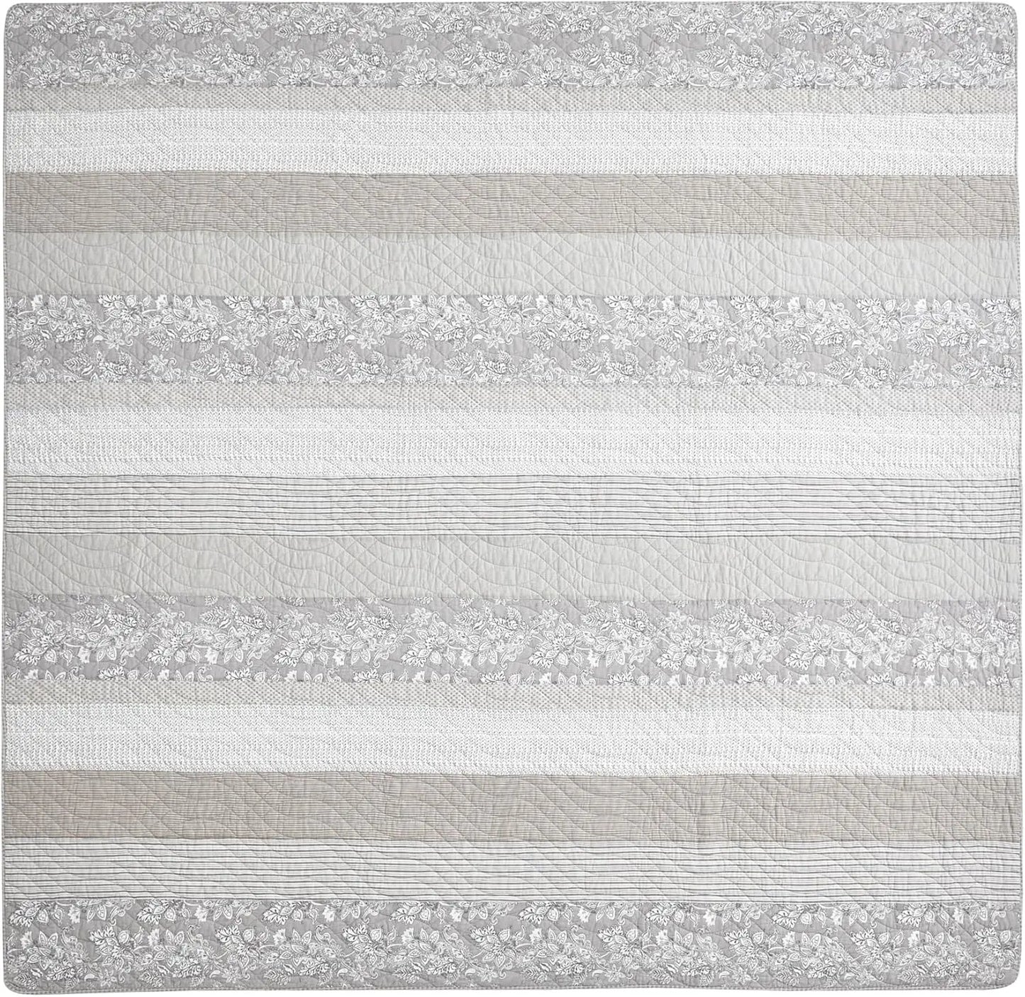 Floral Patchwork Striped Quilt Set in Prewashed Cotton Bedding