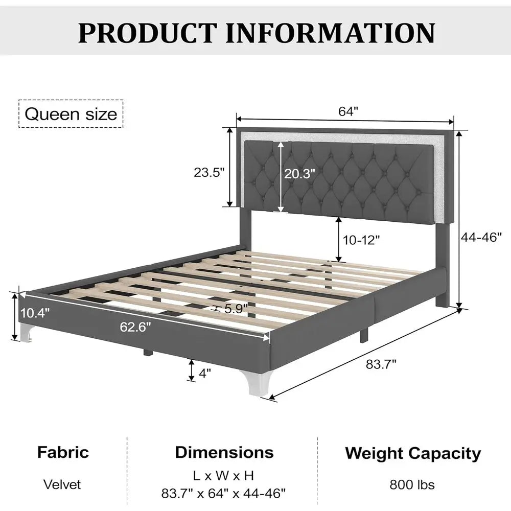 3 Piece Farmhouse Bedroom Set With LED Lights Platform Bed