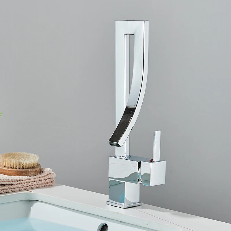 MYQualife Brass Deck Mounted Bathroom Basin Faucet Mixer Tap
