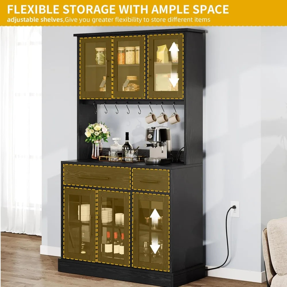 Kitchen Pantry Storage Cabinet With Microwave Stand And Power Outlet
