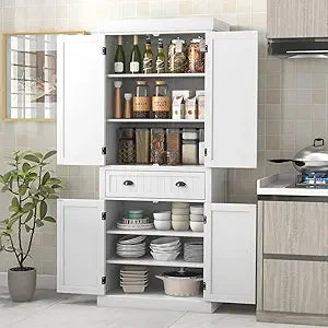 RBXC Kitchen Pantry Cabinet With Adjustable Shelves And Drawer