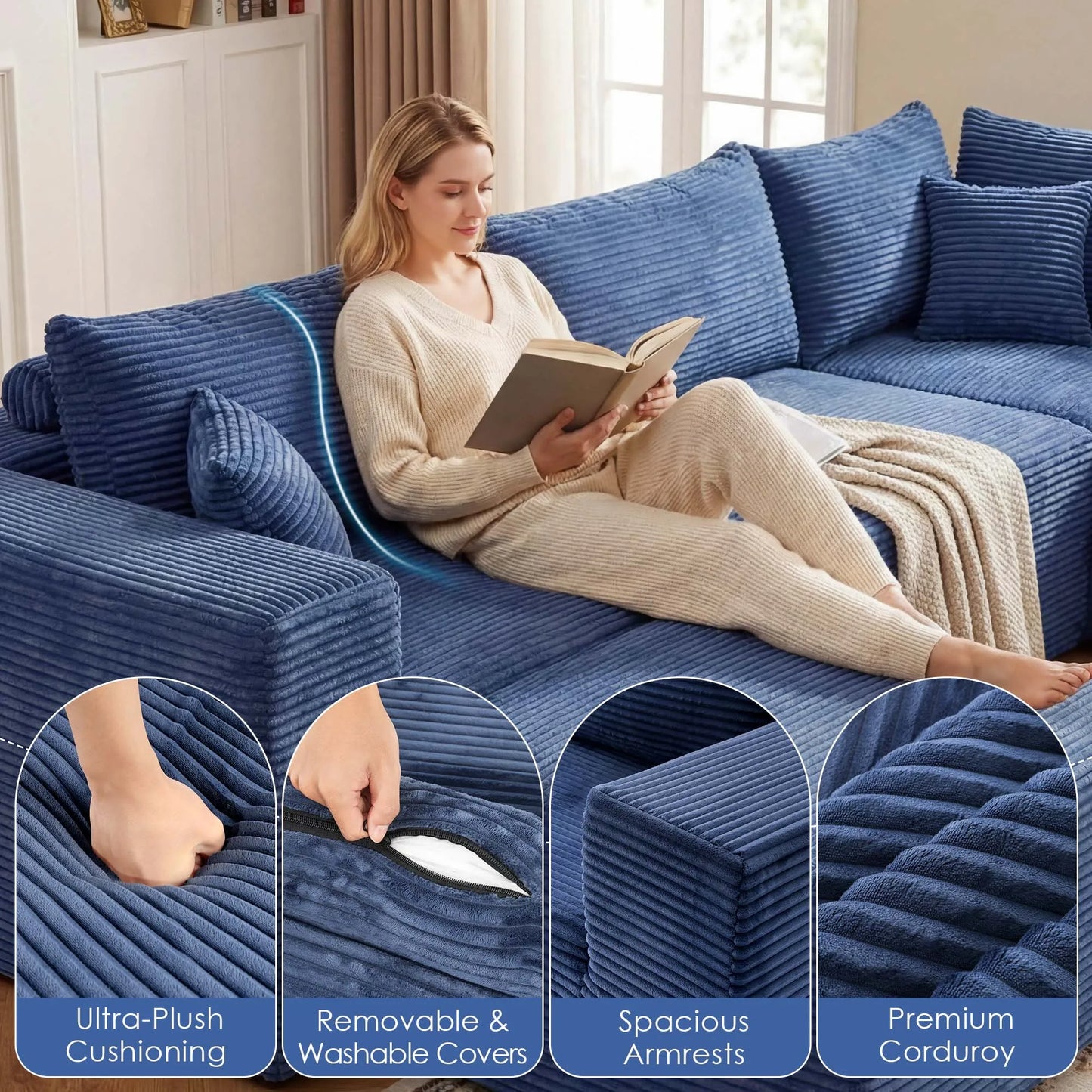Redlife 6 Seat Modular Sectional Sofa With Corduroy Upholstery