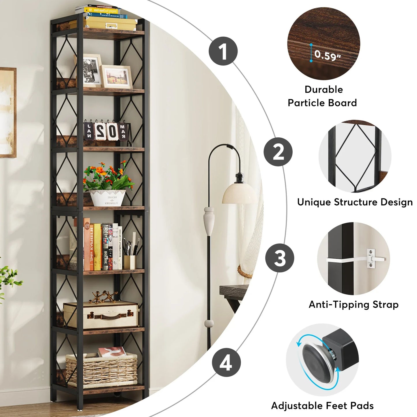 Tribesigns 7 Tier Bookshelf Freestanding Display Shelves