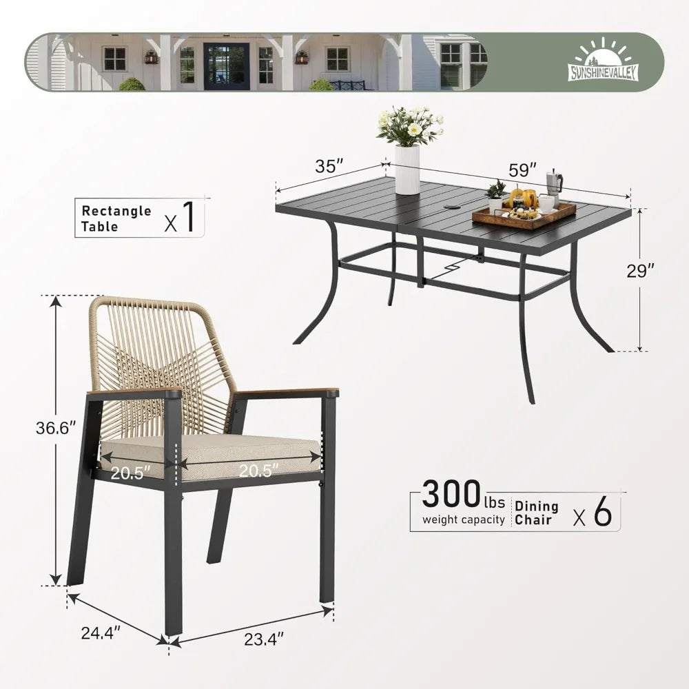 7-Piece Patio Dining Set With Woven Rattan Chairs And Cushions