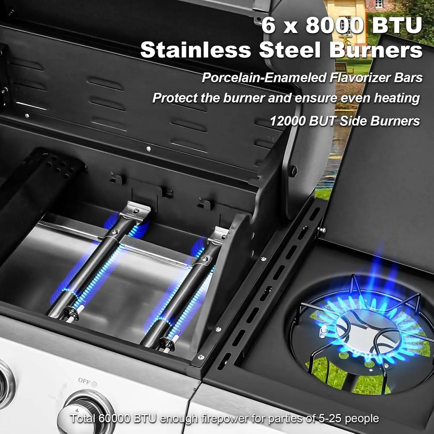 Upgraded 60K BTU Stainless Steel 6 Burner Propane Gas Grill