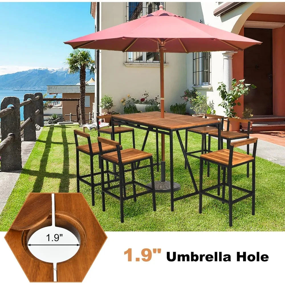 DAFIFY Outdoor Bar Table Set With Umbrella Hole Acacia Wood