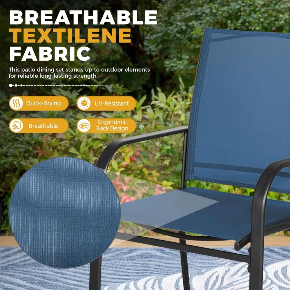 8 Piece Patio Dining Set With Umbrella And Textilene Chairs