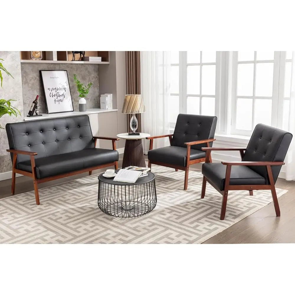 Modern Century 1 Sofa And 2 Chairs Set Solid Hardwood