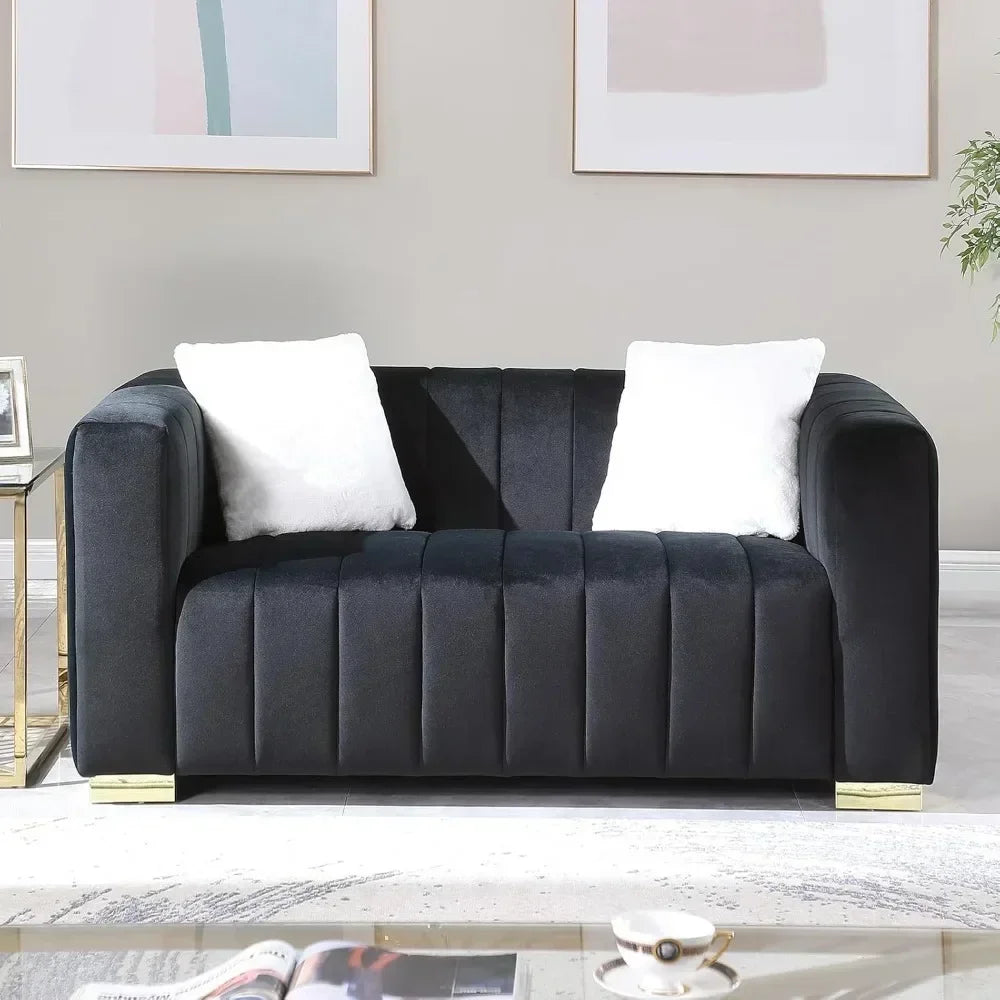Modern Velvet Channel Tufted Two-Piece Sofa Set with Loveseat