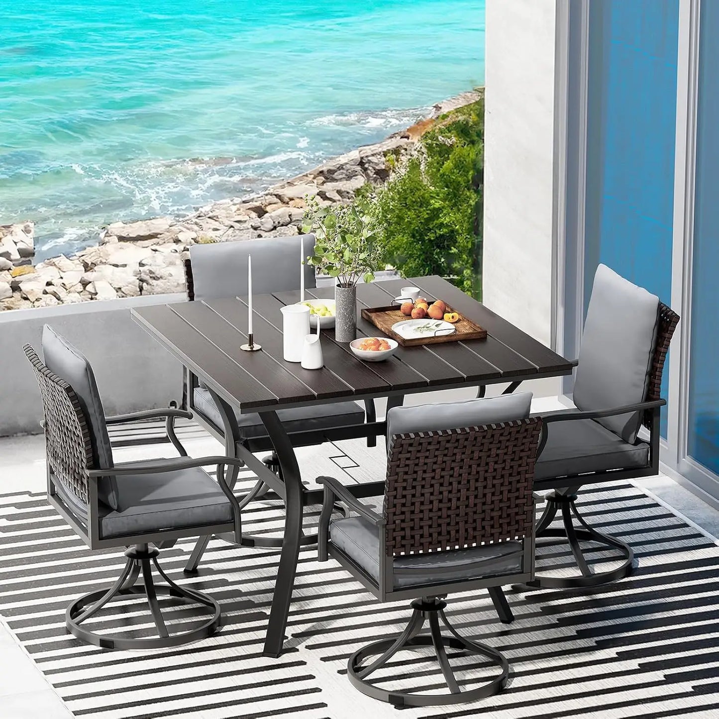 Outdoor Patio Dining Set with 4 Swivel Chairs and Table