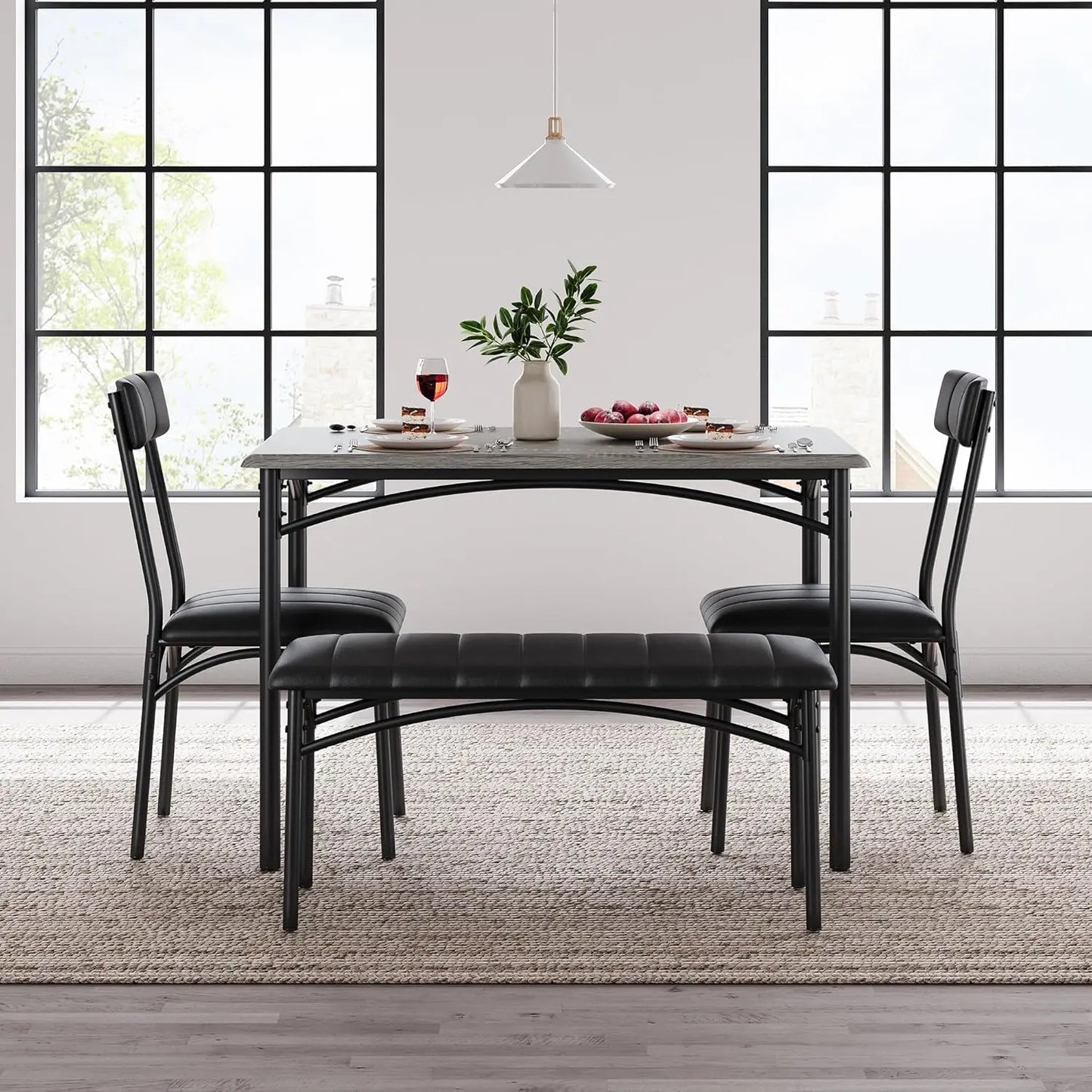 Studyset Dining Table Set With Upholstered Bench And Four Chairs