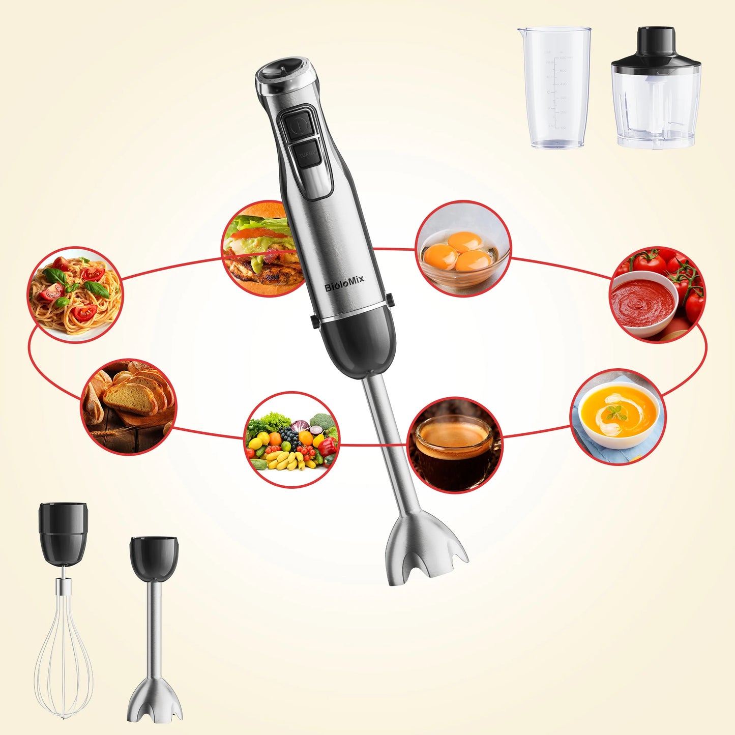 Biolomix 4 In 1 1200W Immersion Hand Blender With Chopper And Smoothie Cup