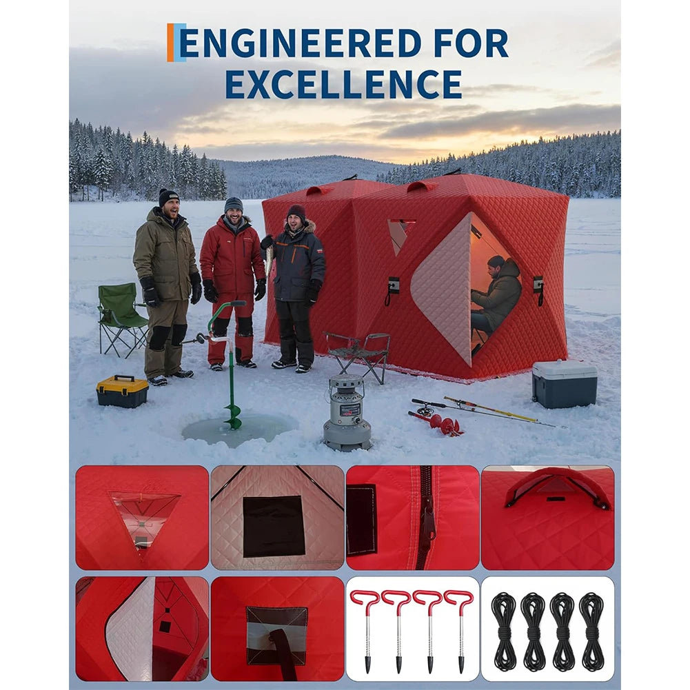 Insulated Fishing Shelter Pop Up Thermal Hub Tent For Eight