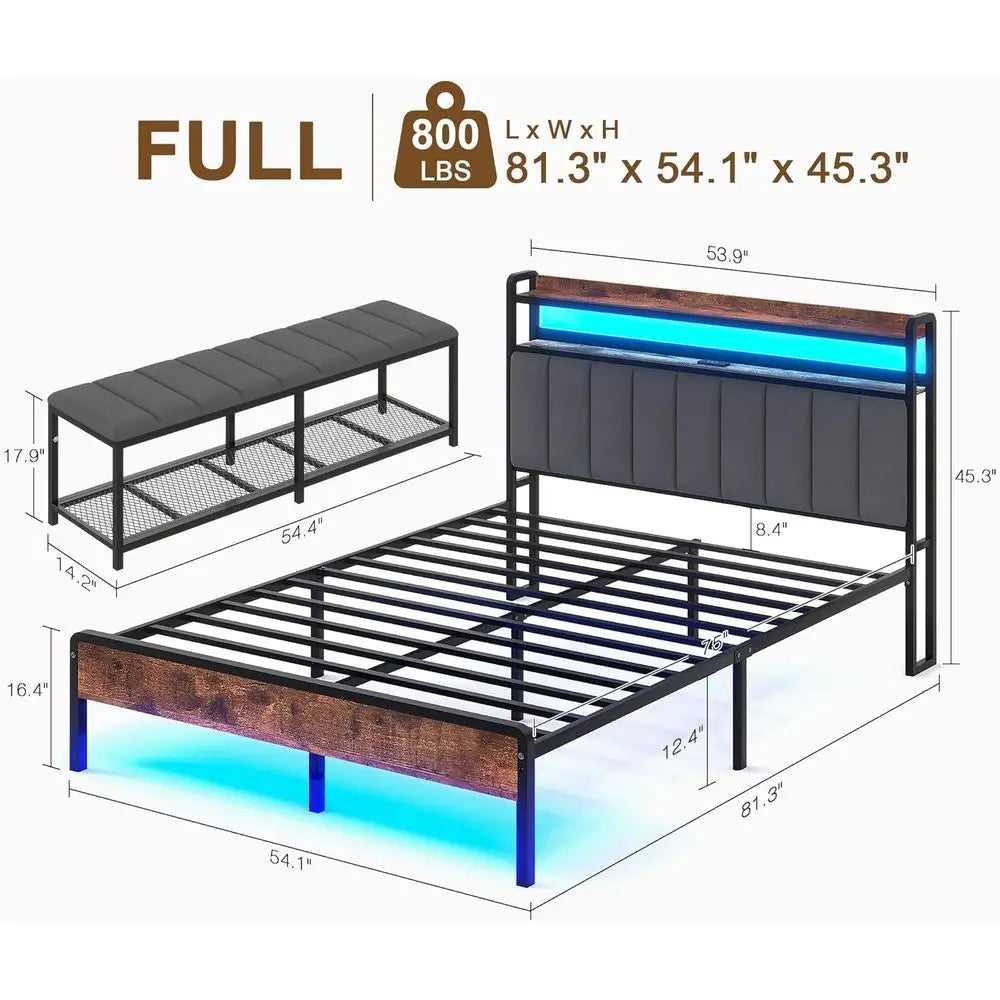 Bed Frame With LED Lights, Storage And USB Charging