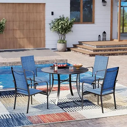 All-Weather Rattan Patio Dining Set With Wood Table Top And Cushions