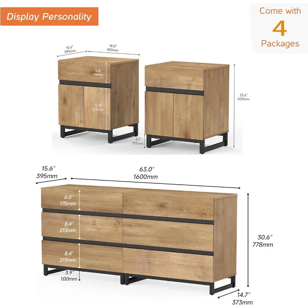 MKDK Dresser And Nightstand Set 3-Piece Modern Bedroom Furniture