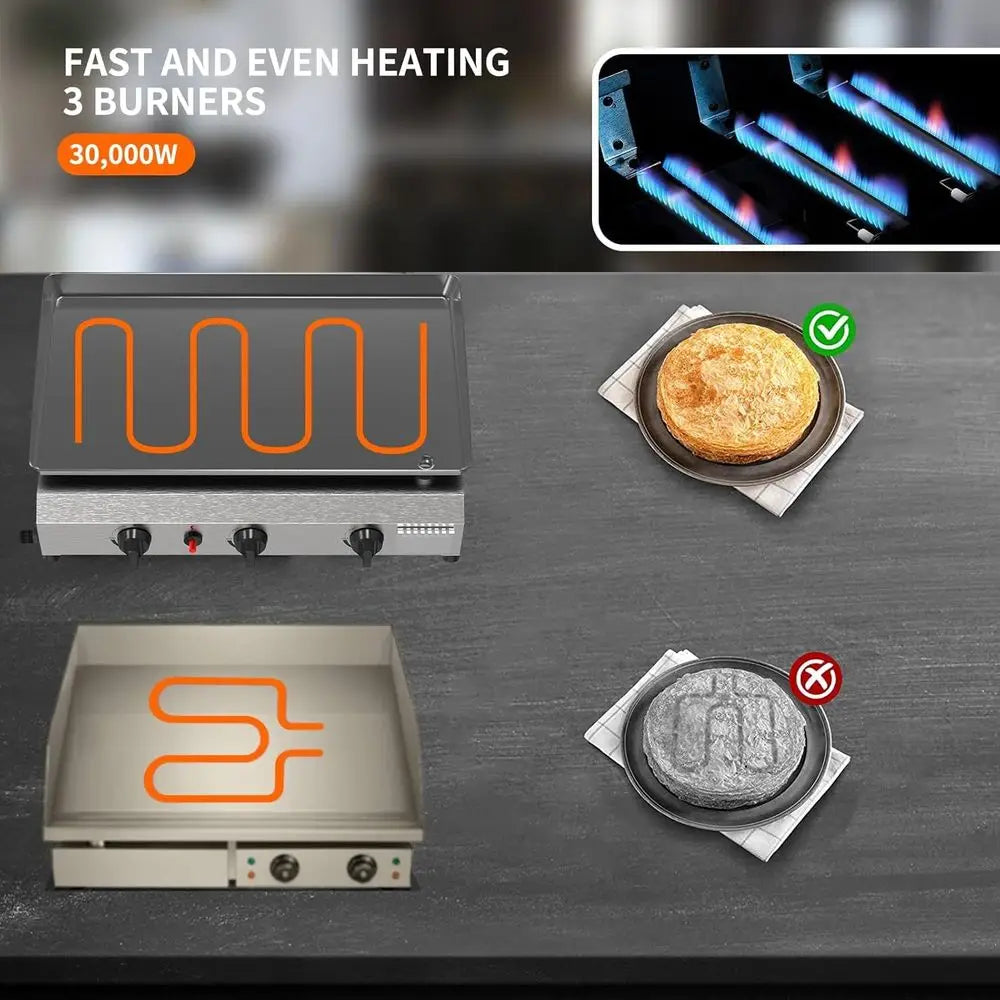 Three Burner Outdoor Propane Griddle Tabletop Gas Grill For Camping