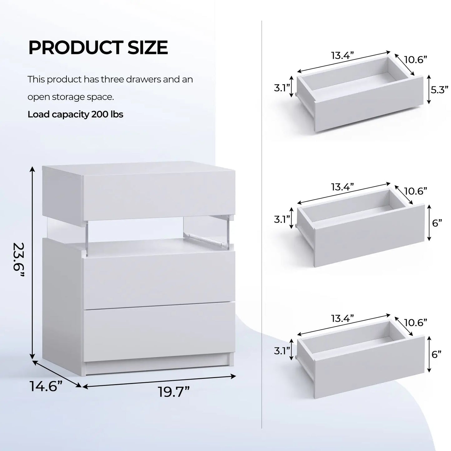 Cubehom Bedside Tables 2 Pack With Modern LED Lighting