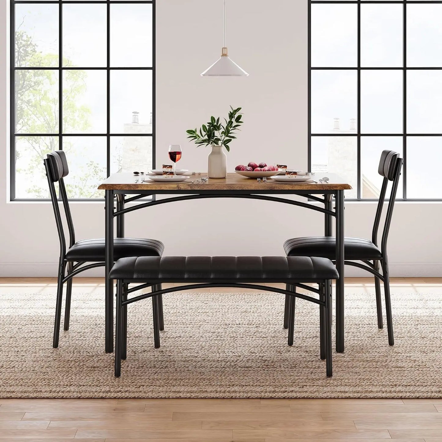 Studyset Dining Table Set With Upholstered Bench And Four Chairs
