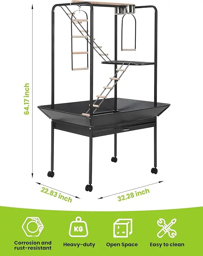 HiMISSCN Parrot Playstand With Wheels Bird Cage Stand Playground