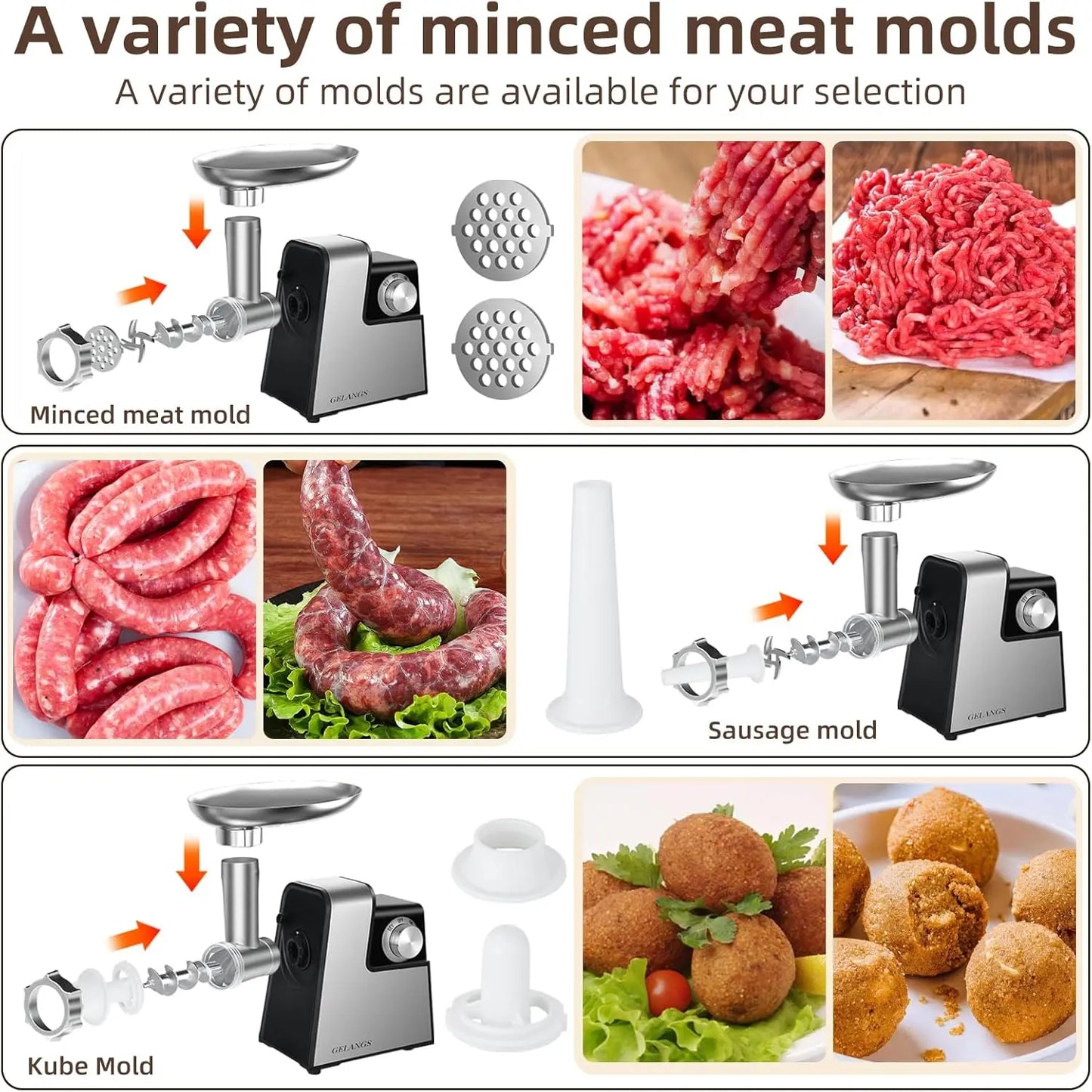 Electric Meat Grinder 350W With Sausage Stuffer Kubbe Kit