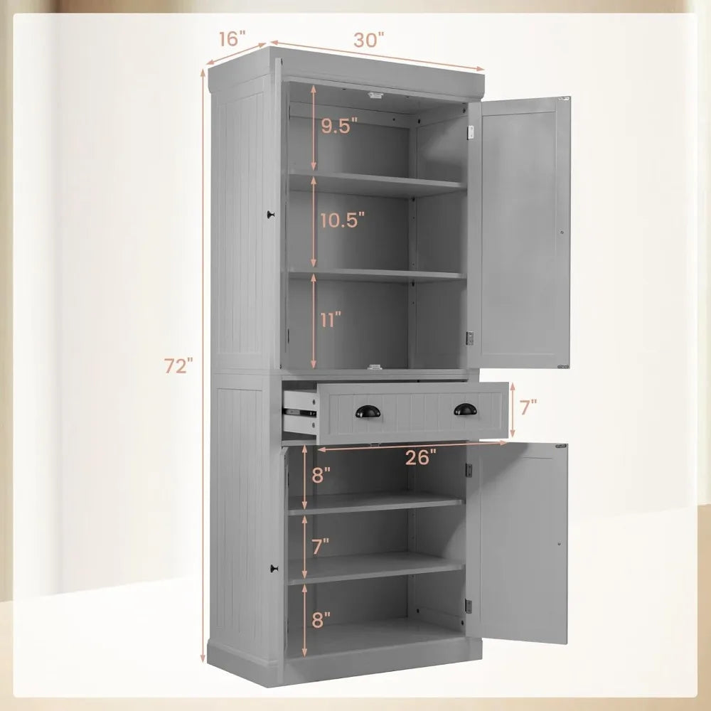 RBXC Kitchen Pantry Cabinet With Adjustable Shelves And Drawer
