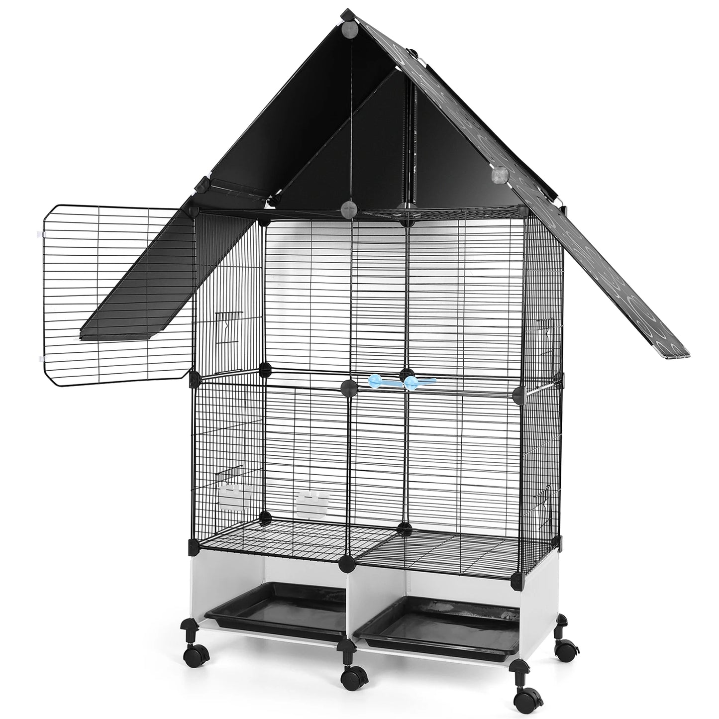 NONEM Two Tier Large Bird Cage With Lock Rolling Stand
