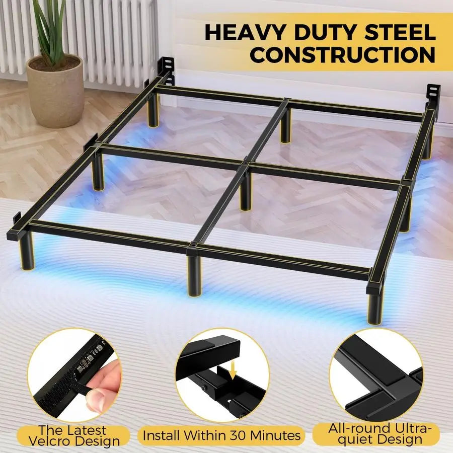 Queen Bed Frame With Smart LED Lights For Modern Bedroom