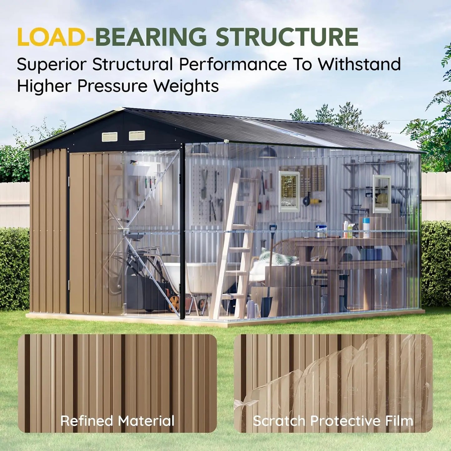 Metal Outdoor Storage Shed With Lockable Doors And Windows