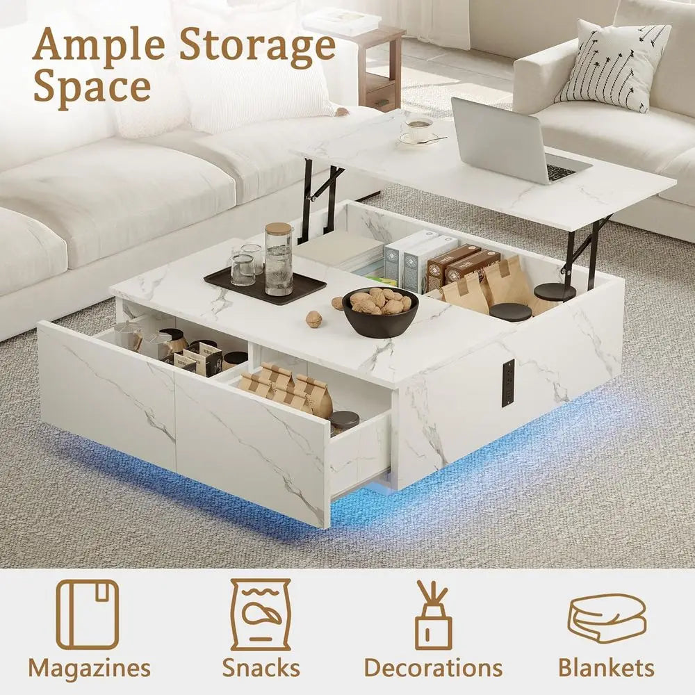 Lift Top Coffee Table With Hidden Storage And Drawers