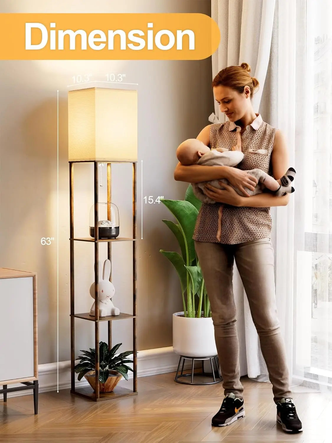 Corner Floor Lamp With 3 Shelves And Adjustable LED Light