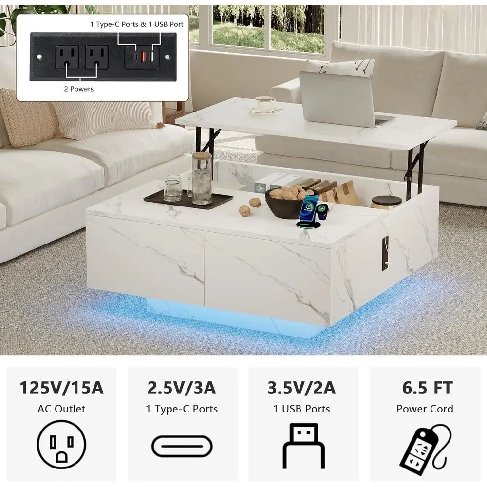 Lift Top Coffee Table With Hidden Storage And Drawers
