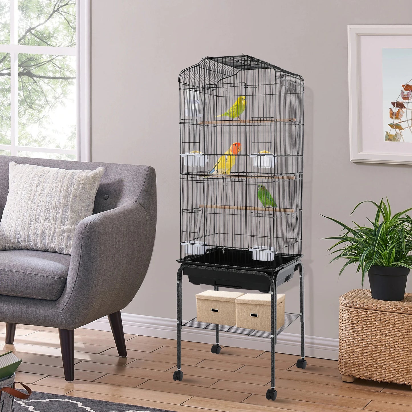 NONECN Large Bird Cage With Stand And Wheels For Parrots