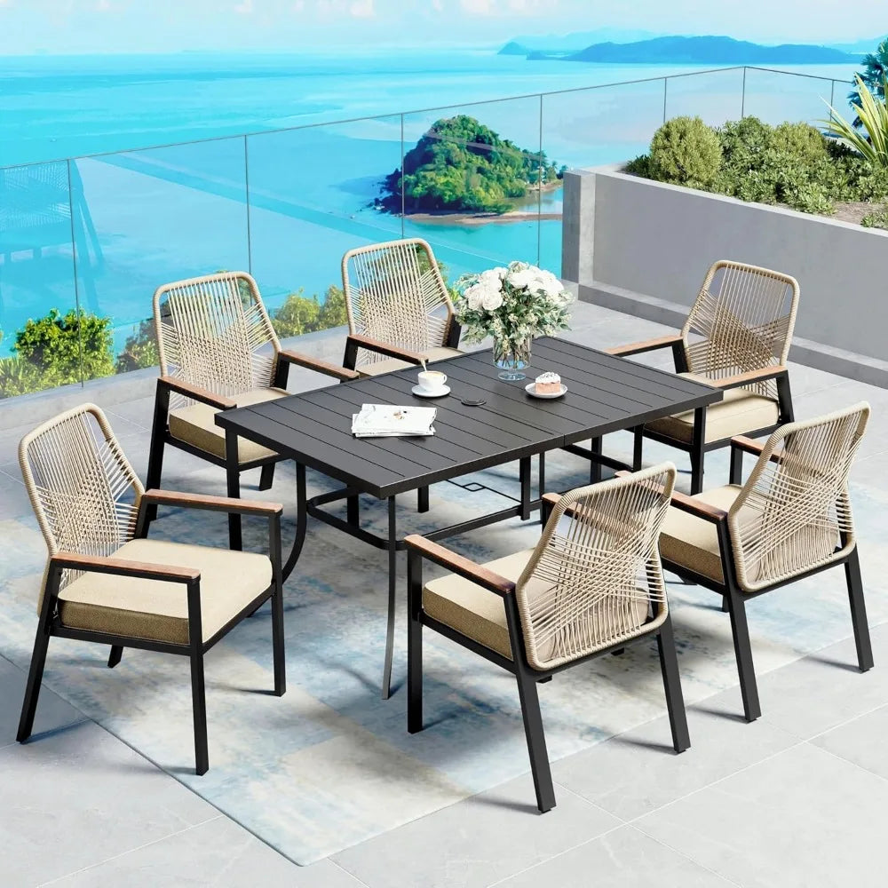 7-Piece Patio Dining Set With Woven Rattan Chairs And Cushions