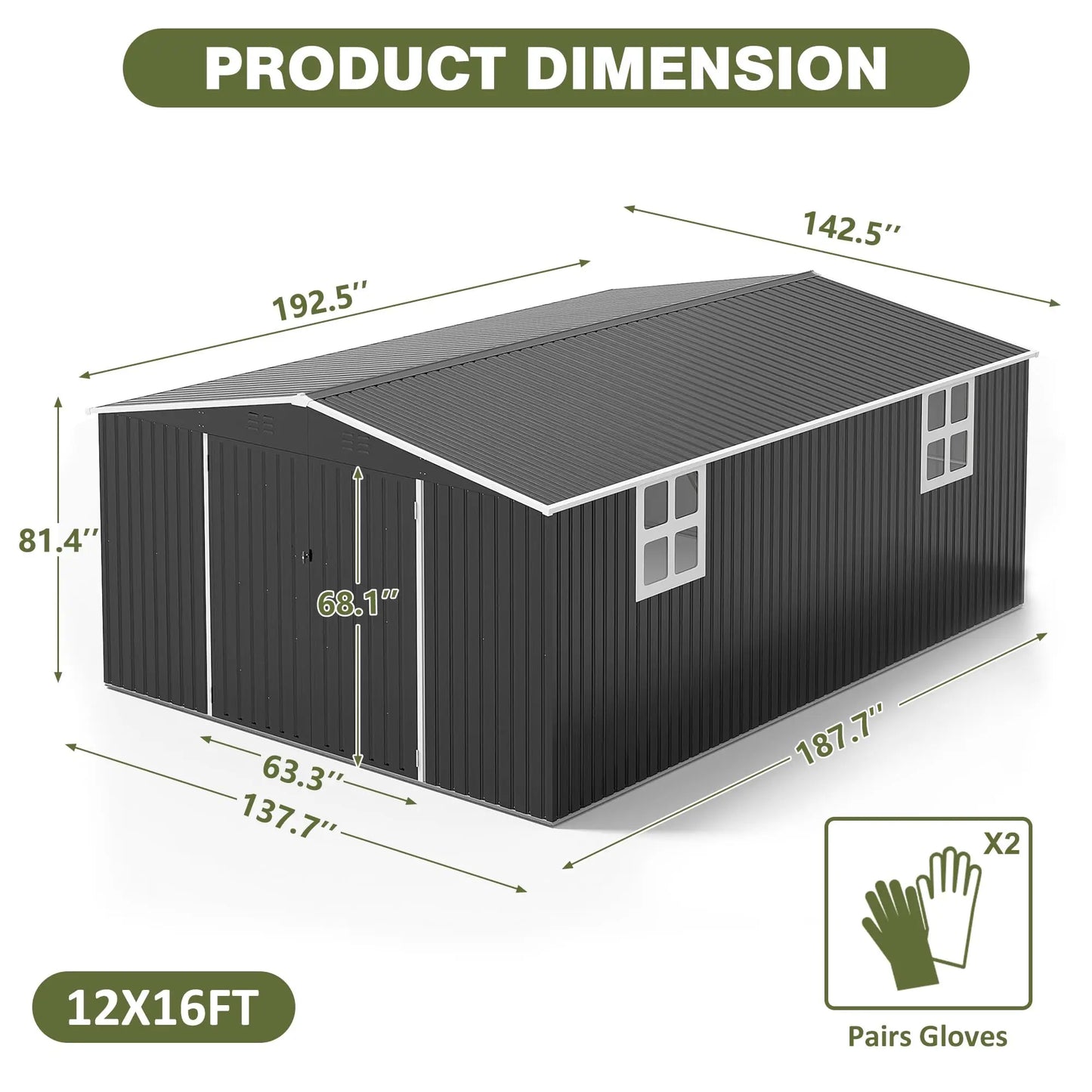 VIWAT Heavy Duty Outdoor Metal Storage Shed With Lockable Door